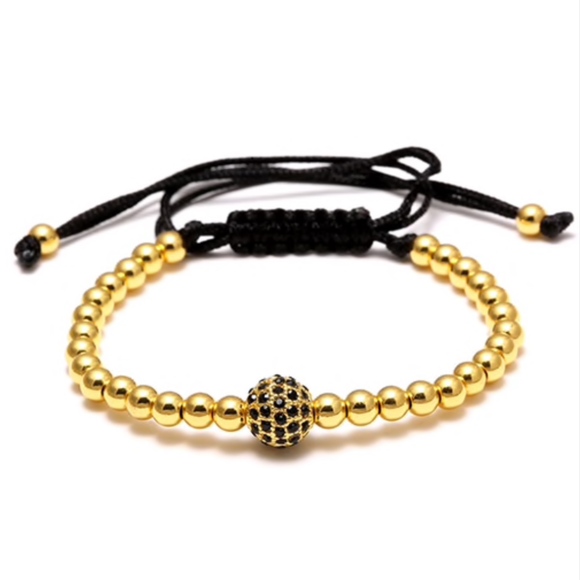 Gold Shamballa Crystal Beaded Lace Rope Bracelet - Picture 1 of 7